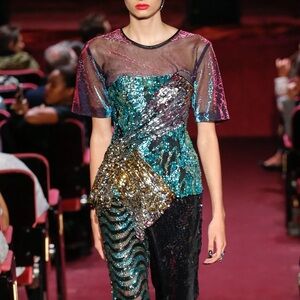 Halpern strapless sequin bustier top Spring 2018